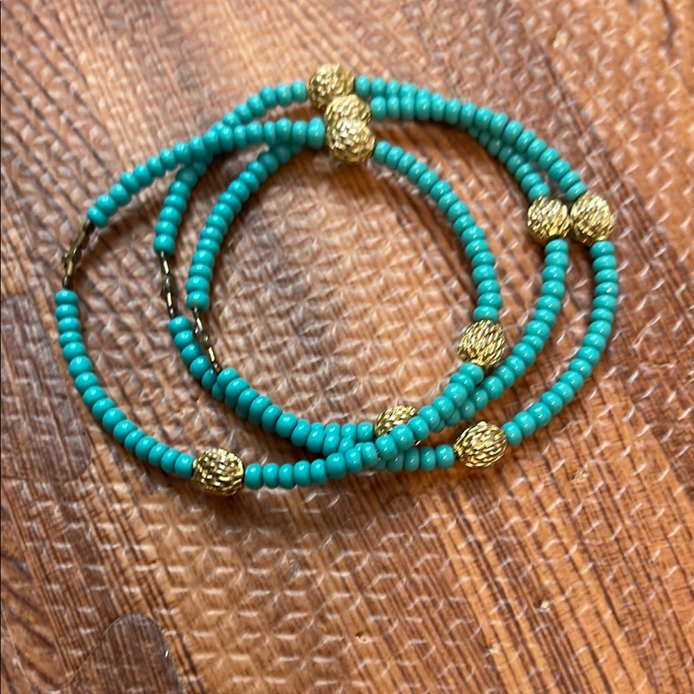 Turquoise and Gold Beaded Bracelet Set